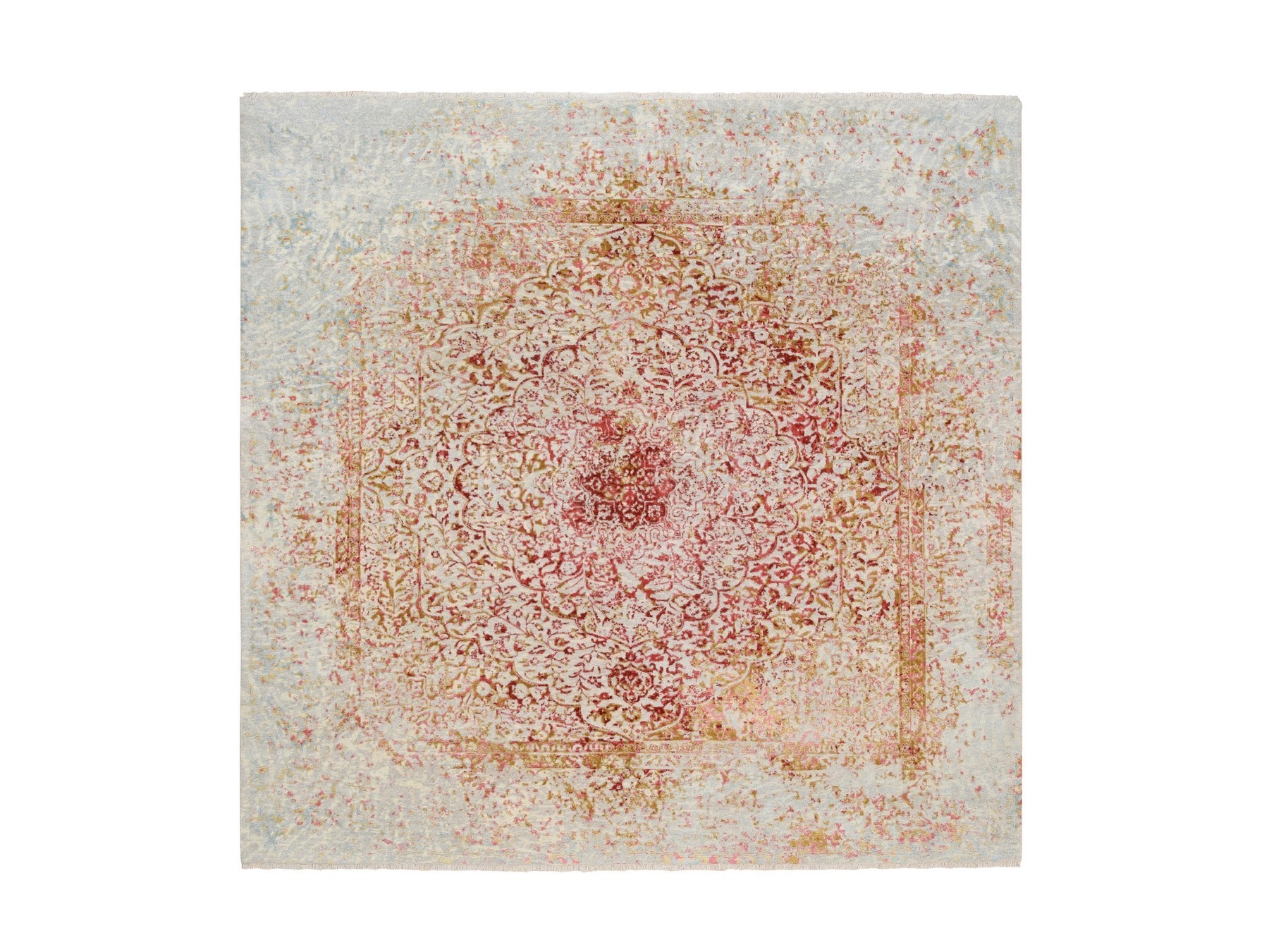 Modern / Contemporary hand-knotted wool/silk rug in Pink, 8'1" x 8'2" — SKU O063252