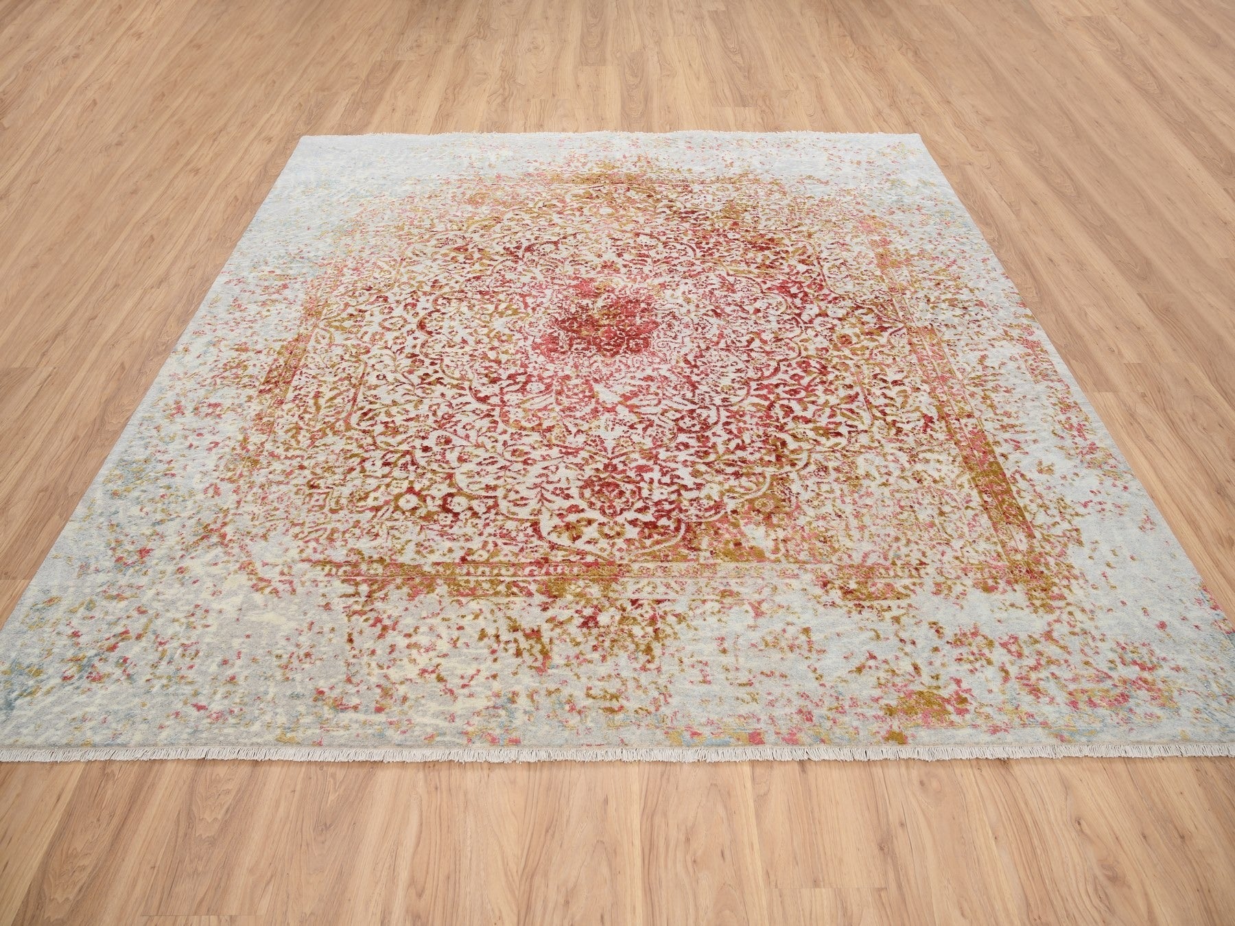 Modern / Contemporary hand-knotted wool/silk rug in Pink, 8'1" x 8'2" — SKU O063252 (view 2)