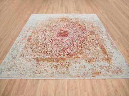 Pink 8'2" x 8'1" Modern / Contemporary Hand knotted Wool/Silk Rug - Sku: O063252