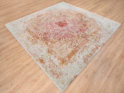 Pink 8'2" x 8'1" Modern / Contemporary Hand knotted Wool/Silk Rug - Sku: O063252