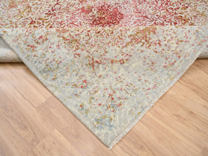Pink 8'2" x 8'1" Modern / Contemporary Hand knotted Wool/Silk Rug - Sku: O063252
