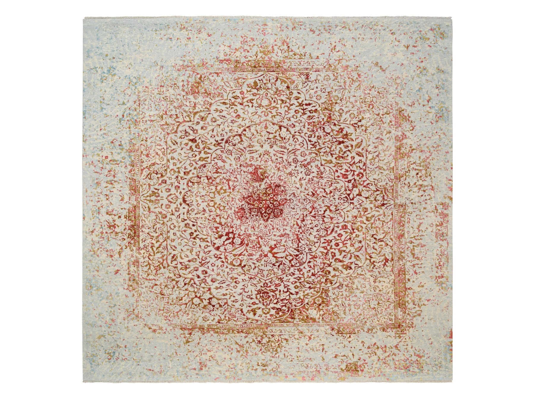 Modern / Contemporary hand-knotted wool/silk rug in Pink, 10' x 10'1" — SKU O063253