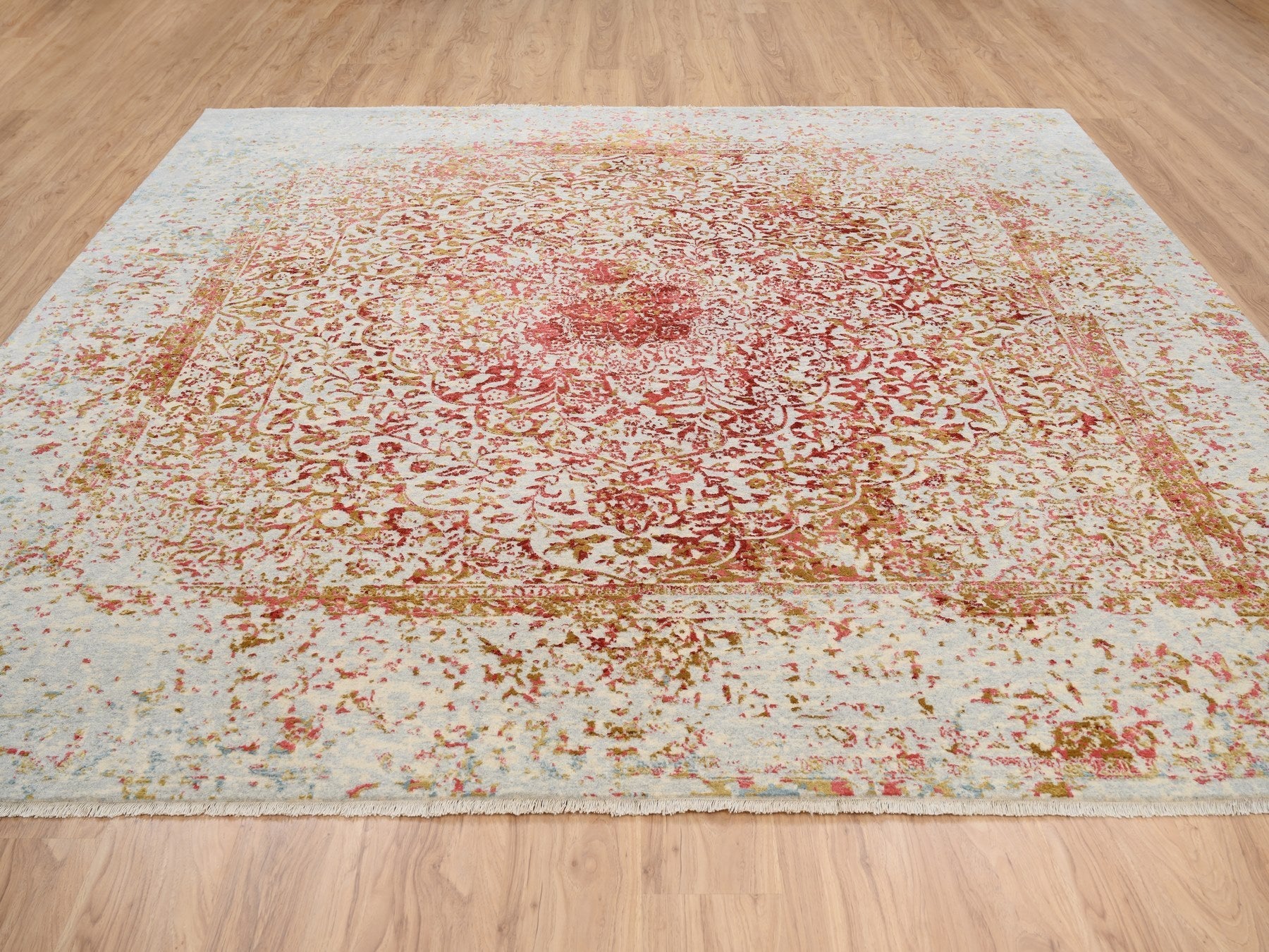 Modern / Contemporary hand-knotted wool/silk rug in Pink, 10' x 10'1" — SKU O063253 (view 2)