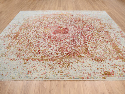 Pink 10'1" x 10'0" Modern / Contemporary Hand knotted Wool/Silk Rug - Sku: O063253