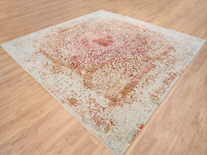 Pink 10'1" x 10'0" Modern / Contemporary Hand knotted Wool/Silk Rug - Sku: O063253