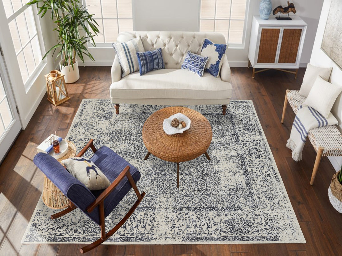 Modern / Contemporary hand-knotted wool/art silk rug in Gray, 8' x 8' — SKU O063257 (view 2)