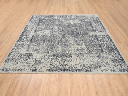 Grey 8'0" x 8'0" Modern / Contemporary Handloom Wool/Silk Rug - Sku: O063257