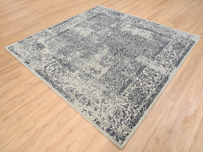 Grey 8'0" x 8'0" Modern / Contemporary Handloom Wool/Silk Rug - Sku: O063257