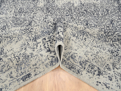 Grey 8'0" x 8'0" Modern / Contemporary Handloom Wool/Silk Rug - Sku: O063257