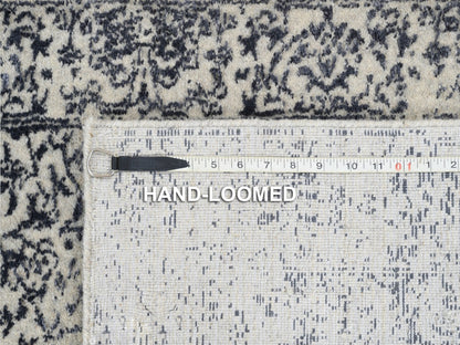 Grey 2'6" x 6'0" Modern / Contemporary Handloom Wool/Silk Rug - Sku: O063260