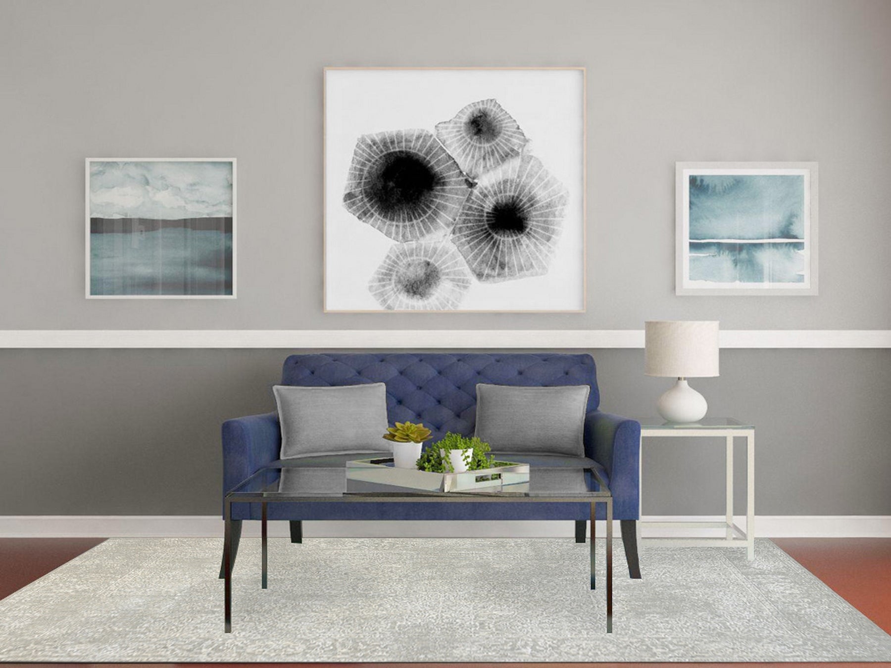 Modern / Contemporary hand-knotted wool/art silk rug in Beige, 6' x 9'2" — SKU O063264 (view 2)