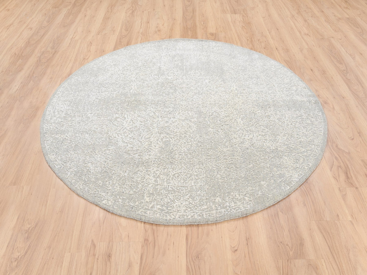 Modern / Contemporary hand-knotted wool/art silk rug in Beige, 6' x 6' — SKU O063270 (view 2)