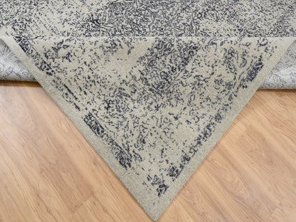 Grey 10'0" x 10'1" Modern / Contemporary Handloom Wool/Silk Rug - Sku: O063276