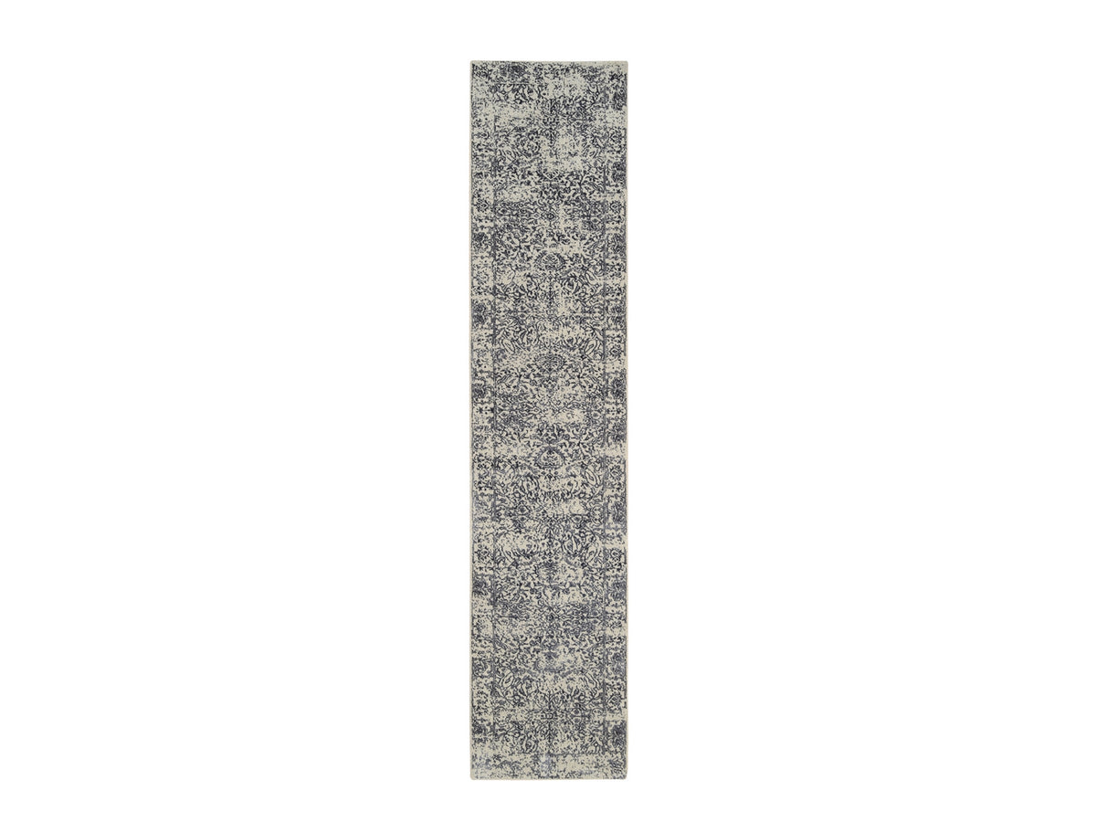 Modern / Contemporary hand-knotted wool/art silk runner in Gray, 2'7" x 12'2" — SKU O063277