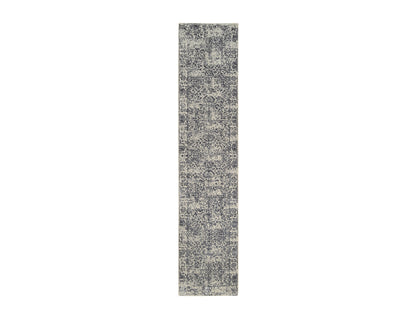 Grey 2'7" x 12'2" Modern / Contemporary Handloom Wool/Silk Rug - Sku: O063277