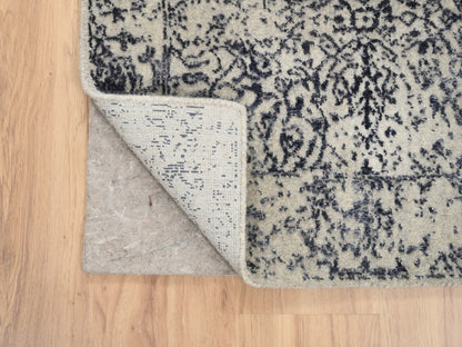 Grey 2'7" x 12'2" Modern / Contemporary Handloom Wool/Silk Rug - Sku: O063277
