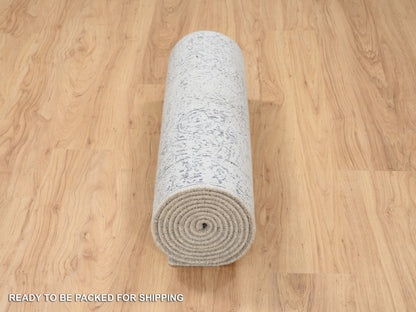 Grey 2'7" x 12'2" Modern / Contemporary Handloom Wool/Silk Rug - Sku: O063277