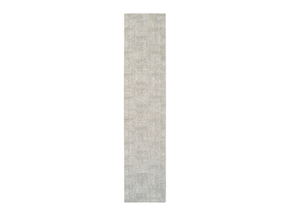 Modern / Contemporary hand-knotted wool/art silk runner in Beige, 2'7" x 12' — SKU O063278