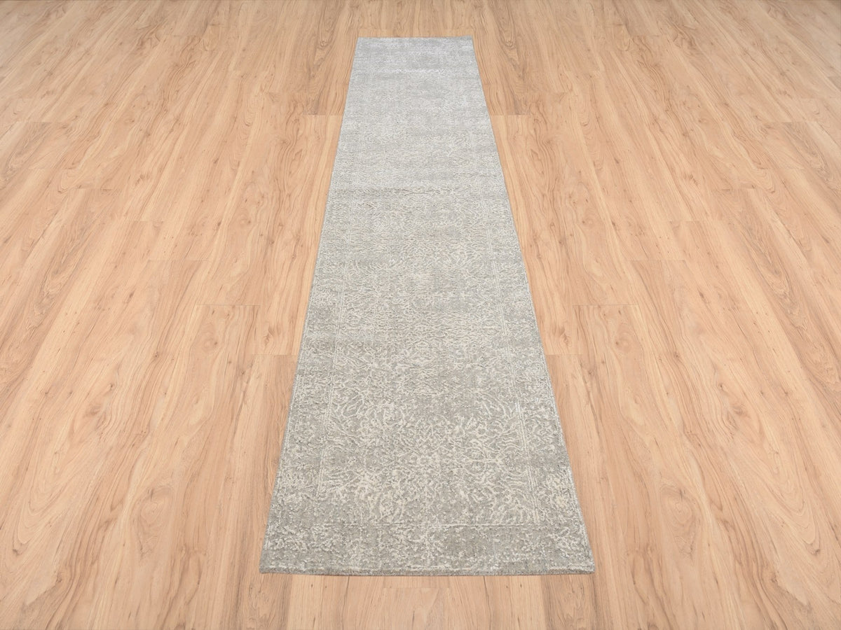Modern / Contemporary hand-knotted wool/art silk runner in Beige, 2'7" x 12' — SKU O063278 (view 2)
