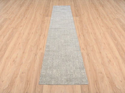 Modern / Contemporary hand-knotted wool/art silk runner in Beige, 2'7" x 12' — SKU O063278 (view 2)