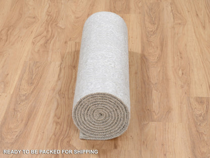 Modern / Contemporary hand-knotted wool/art silk runner in Beige, 2'7" x 12' — SKU O063278 (view 6)