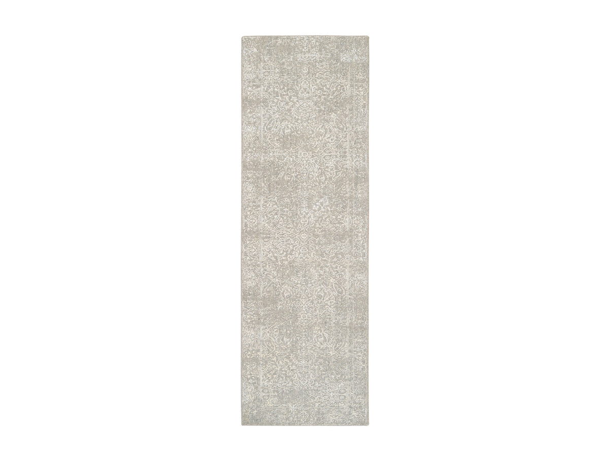 Modern / Contemporary hand-knotted wool/art silk runner in Beige, 2'6" x 8' — SKU O063280