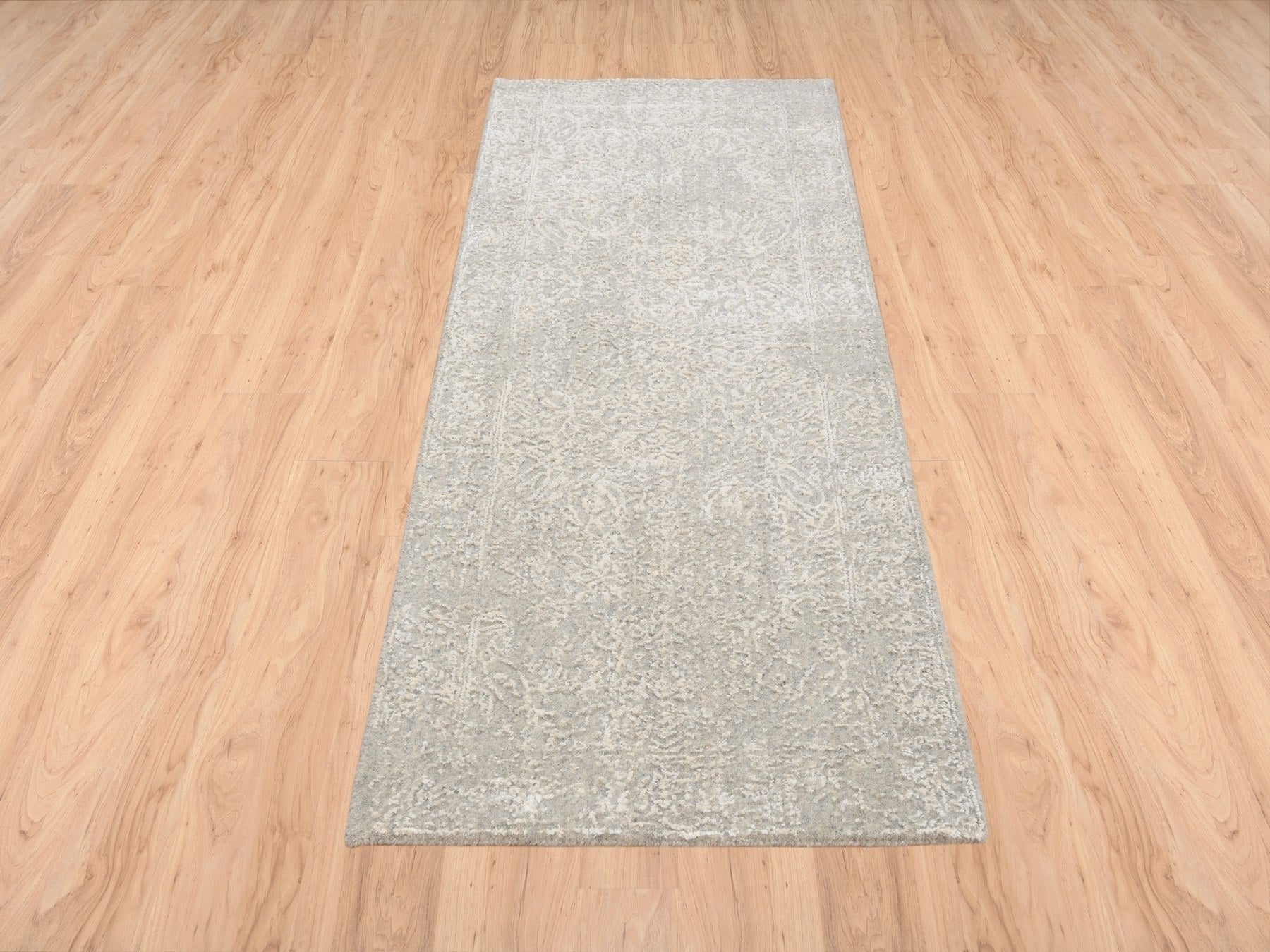 Beige 2'5" x 6'0" Modern / Contemporary Handloom Wool/Silk Rug - Sku: O063283