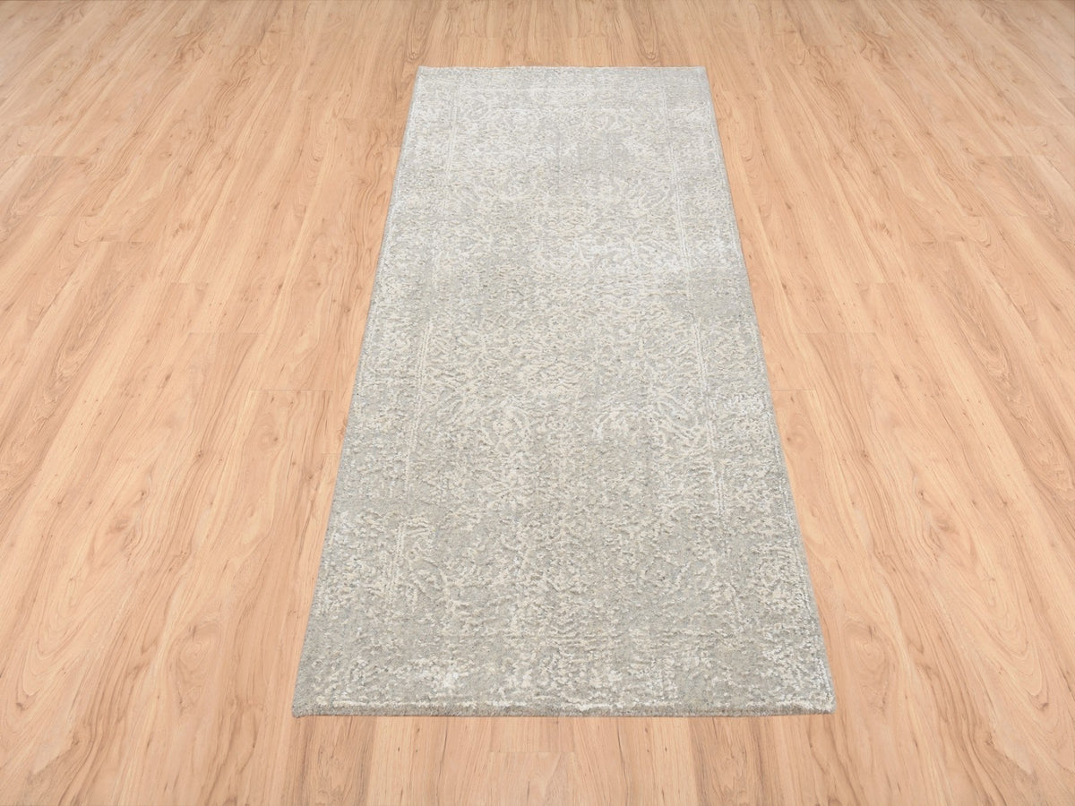 Modern / Contemporary hand-knotted wool/art silk runner in Beige, 2'5" x 6' — SKU O063283 (view 2)