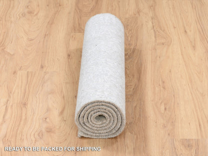 Beige 2'5" x 6'0" Modern and Contemporary Handloom Wool/Silk Rug - Sku: O063283