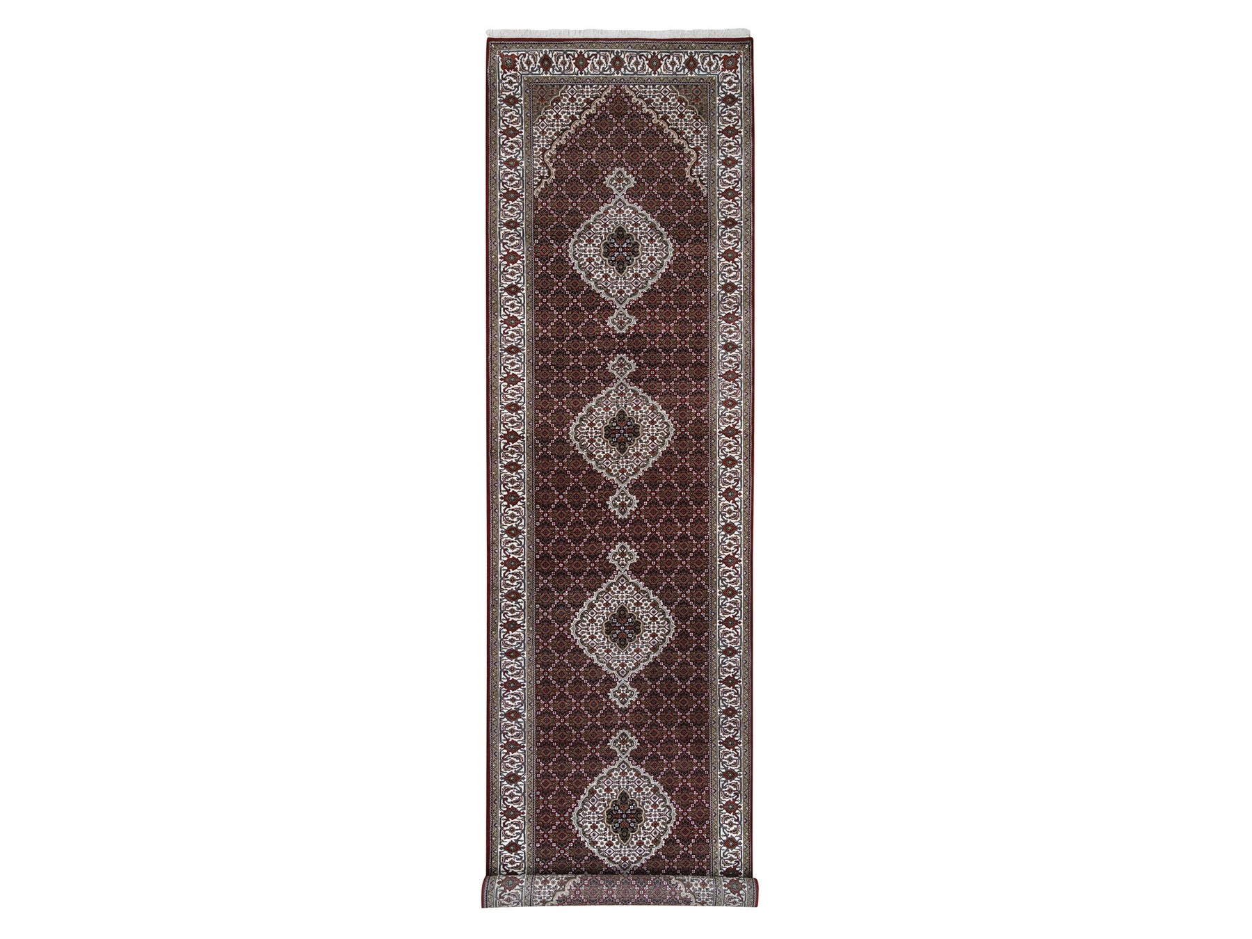 Tabriz Fine Oriental hand-knotted wool runner in Red & Ivory, 4'1" x 16' — SKU O063290