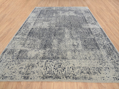 Grey 9'0" x 12'0" Modern / Contemporary Handloom Wool/Silk Rug - Sku: O063297