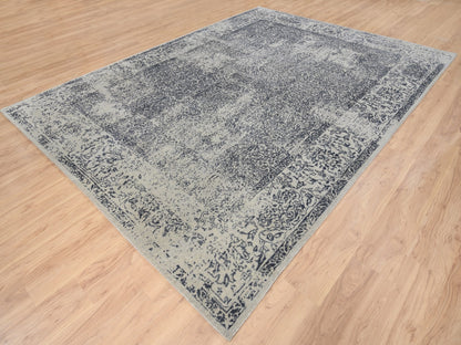 Grey 9'0" x 12'0" Modern / Contemporary Handloom Wool/Silk Rug - Sku: O063297