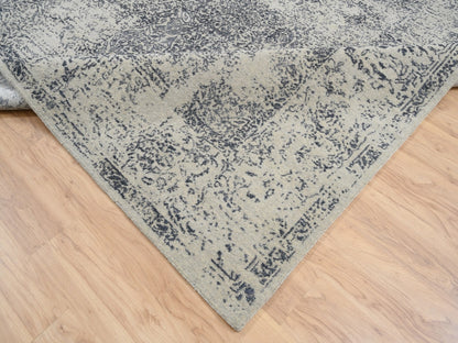 Grey 9'0" x 12'0" Modern / Contemporary Handloom Wool/Silk Rug - Sku: O063297