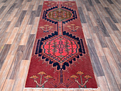 Vintage hand-knotted wool runner in Red, 2'4" x 6'5" — SKU O0632 (view 2)