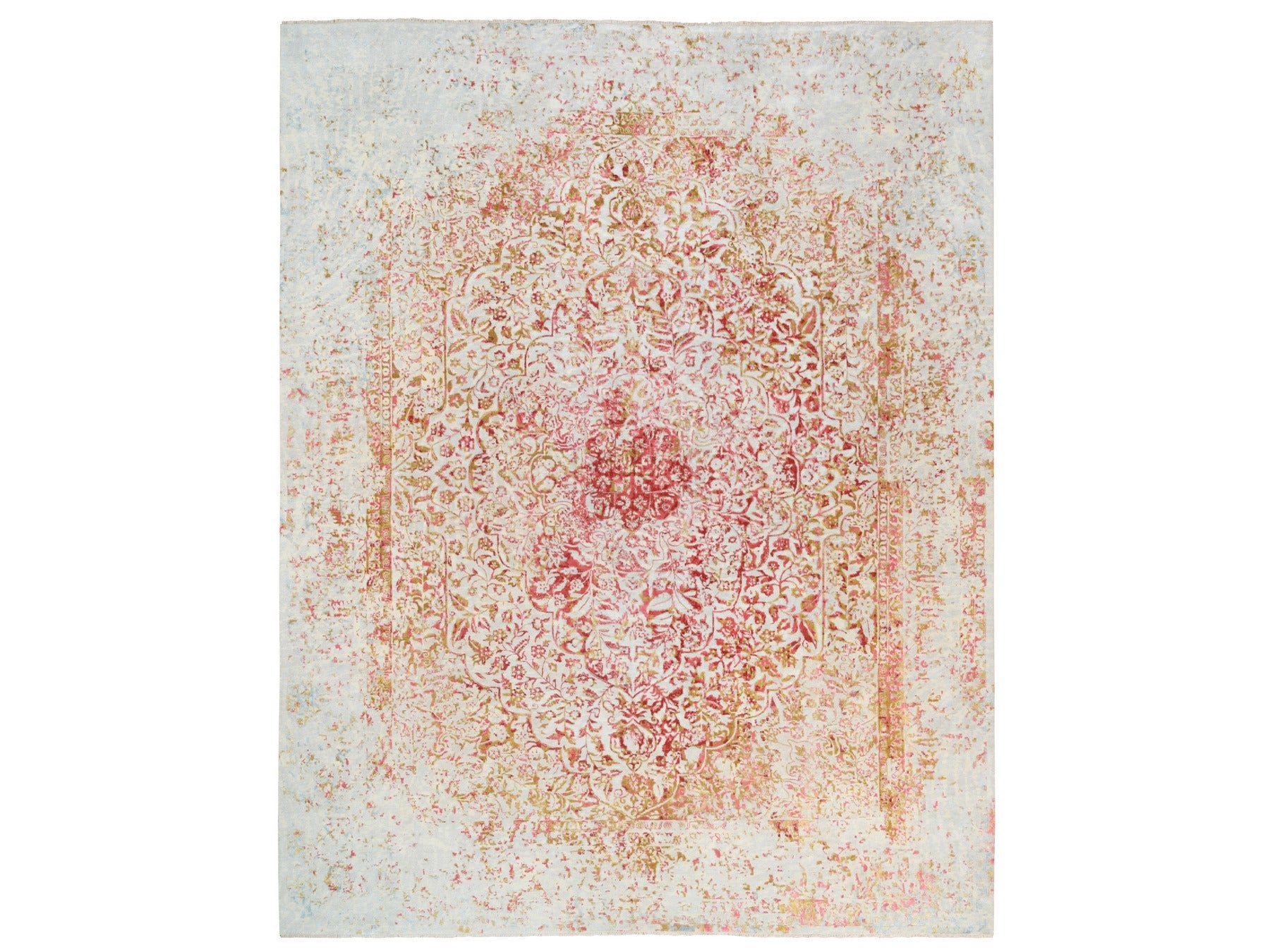 Modern / Contemporary hand-knotted wool/silk rug in Pink, 12'1" x 15' — SKU O063304