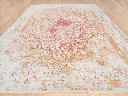 Pink 12'1" x 15'0" Modern / Contemporary Hand knotted Wool/Silk Rug - Sku: O063304