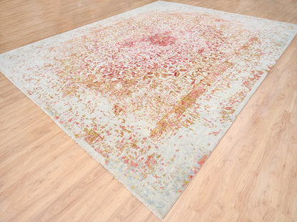 Pink 12'1" x 15'0" Modern / Contemporary Hand knotted Wool/Silk Rug - Sku: O063304