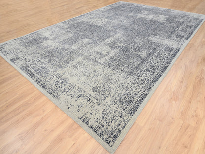 Grey 12'0" x 18'2" Modern / Contemporary Handloom Wool/Silk Rug - Sku: O063305