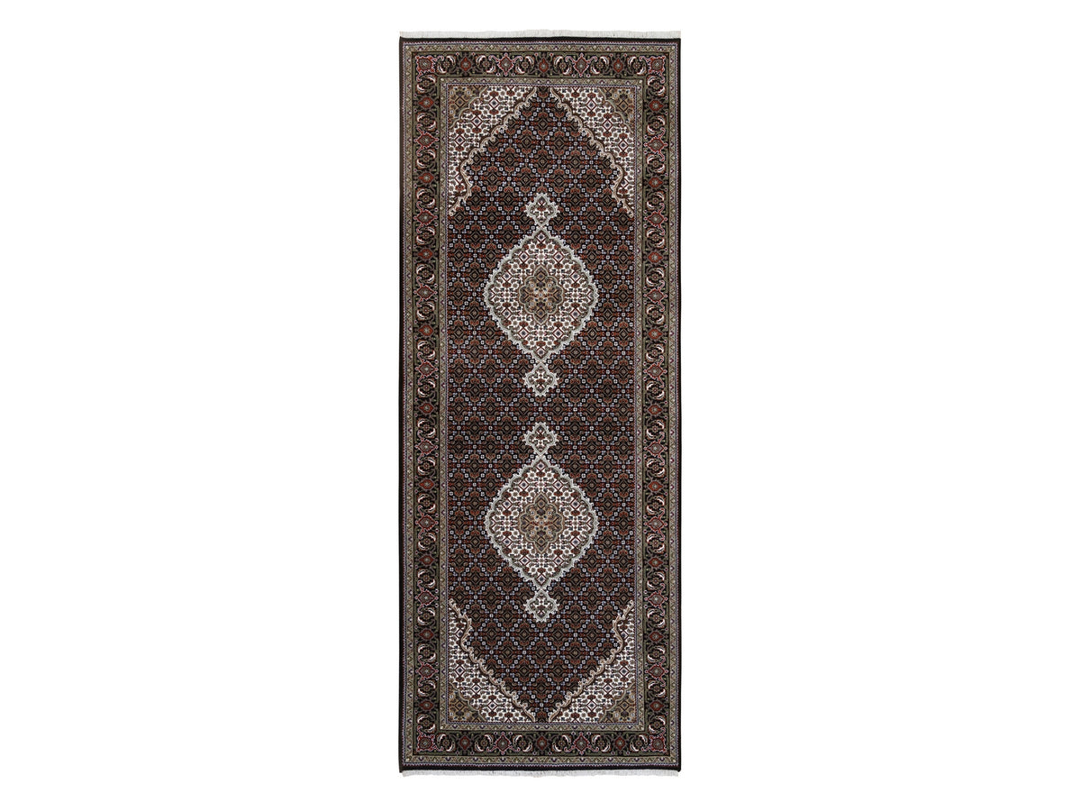 Tabriz Fine Oriental hand-knotted wool runner in Black, 3'10" x 10'4" — SKU O063320