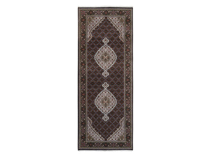 Tabriz Fine Oriental hand-knotted wool runner in Black, 3'10" x 10'4" — SKU O063320
