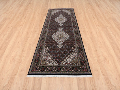 Black 3'10" x 10'4" Fine Oriental Hand knotted Wool Rug - Sku: O063320