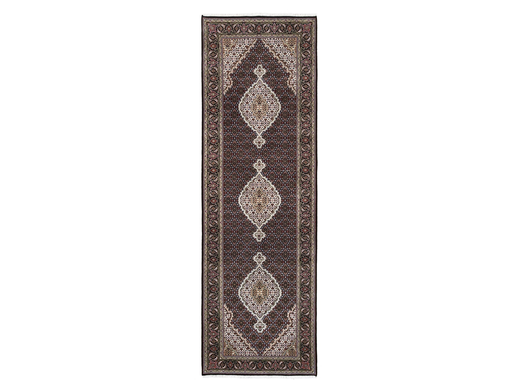 Tabriz Fine Oriental hand-knotted wool runner in Black, 3'9" x 12' — SKU O063335