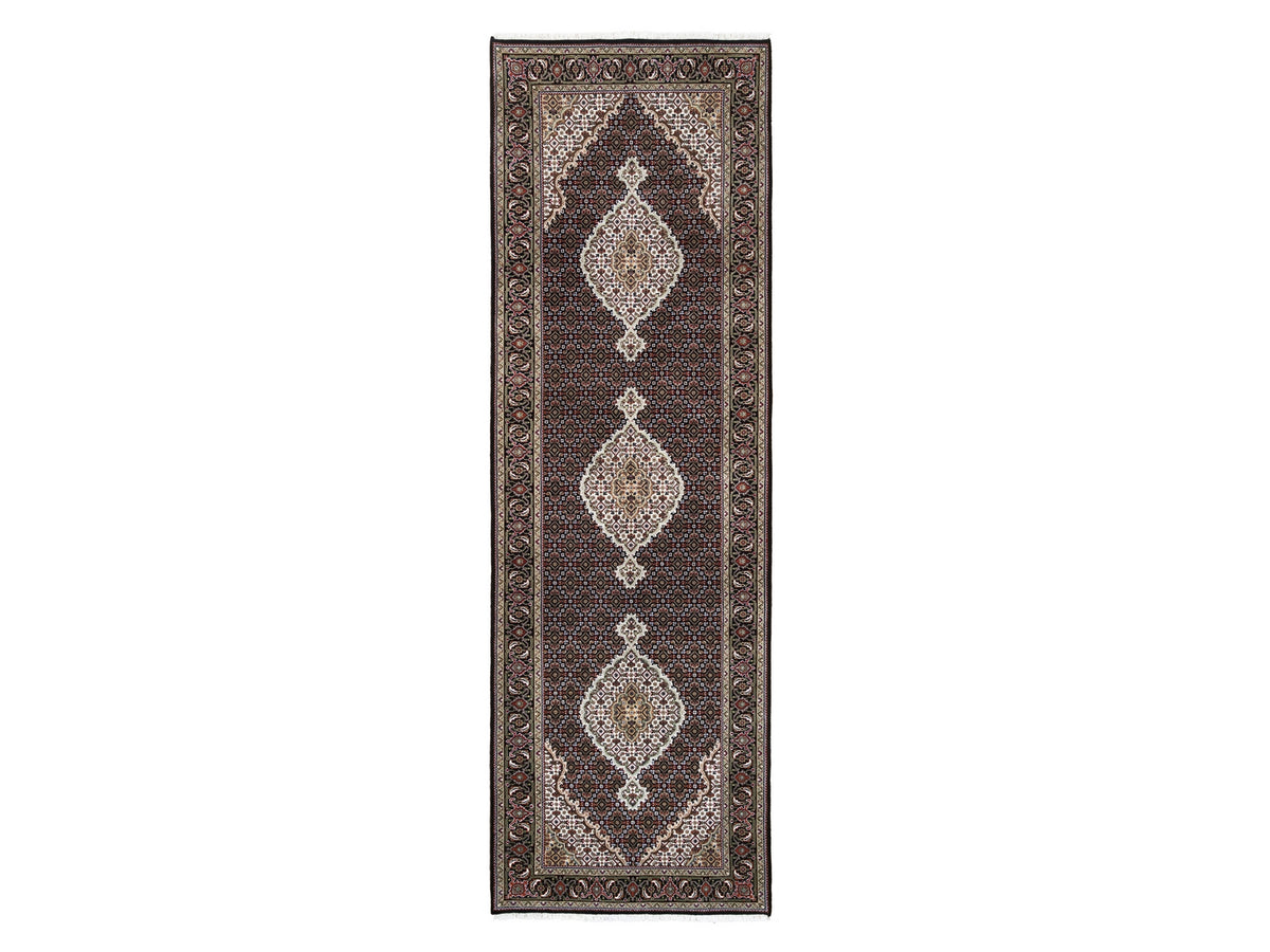 Tabriz Fine Oriental hand-knotted wool runner in Black, 3'9" x 12' — SKU O063335