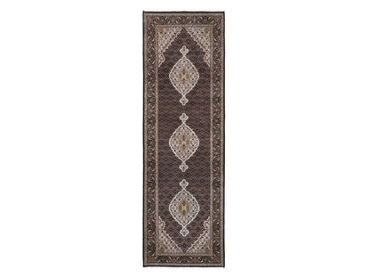 Tabriz Fine Oriental hand-knotted wool runner in Black, 3'9" x 12' — SKU O063335