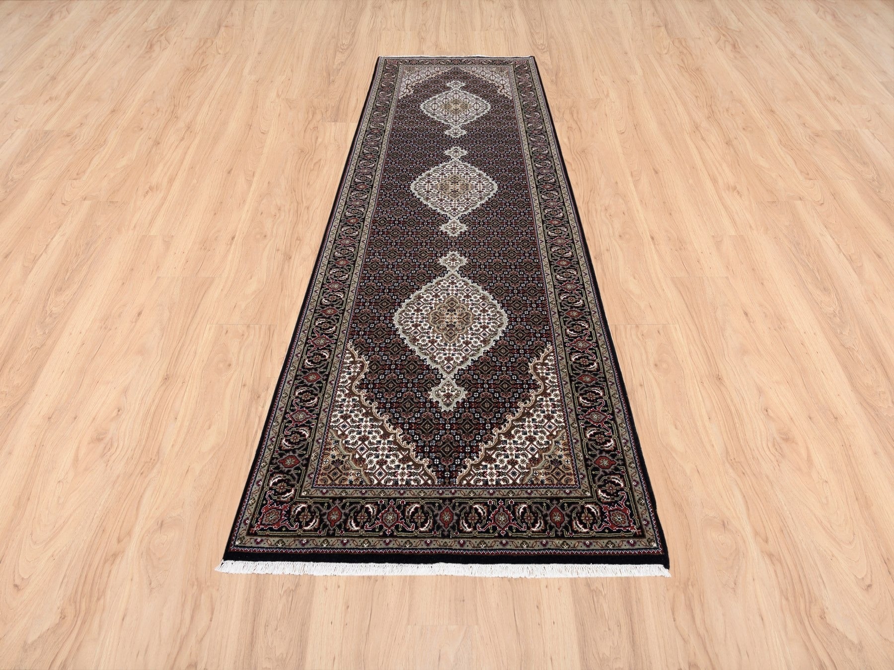 Tabriz Fine Oriental hand-knotted wool runner in Black, 3'9" x 12' — SKU O063335 (view 2)