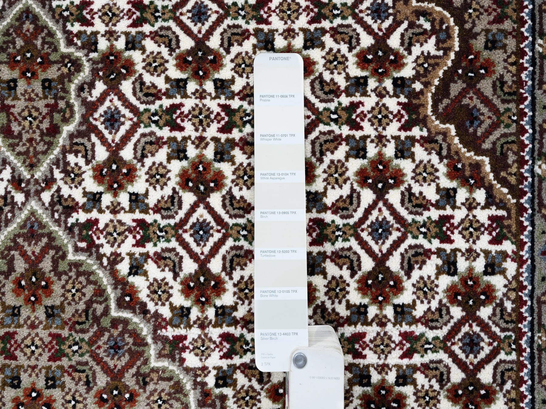 Tabriz Fine Oriental hand-knotted wool/silk rug in Ivory & Red, 4'1" x 6'2" — SKU O063344 (view 4)