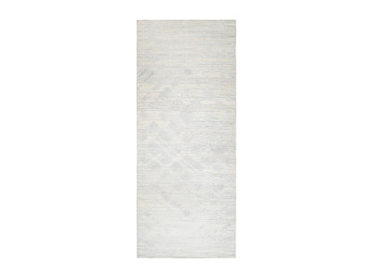Grey 4'1" x 10'1" Modern / Contemporary Hand knotted Wool Rug - Sku: O063377