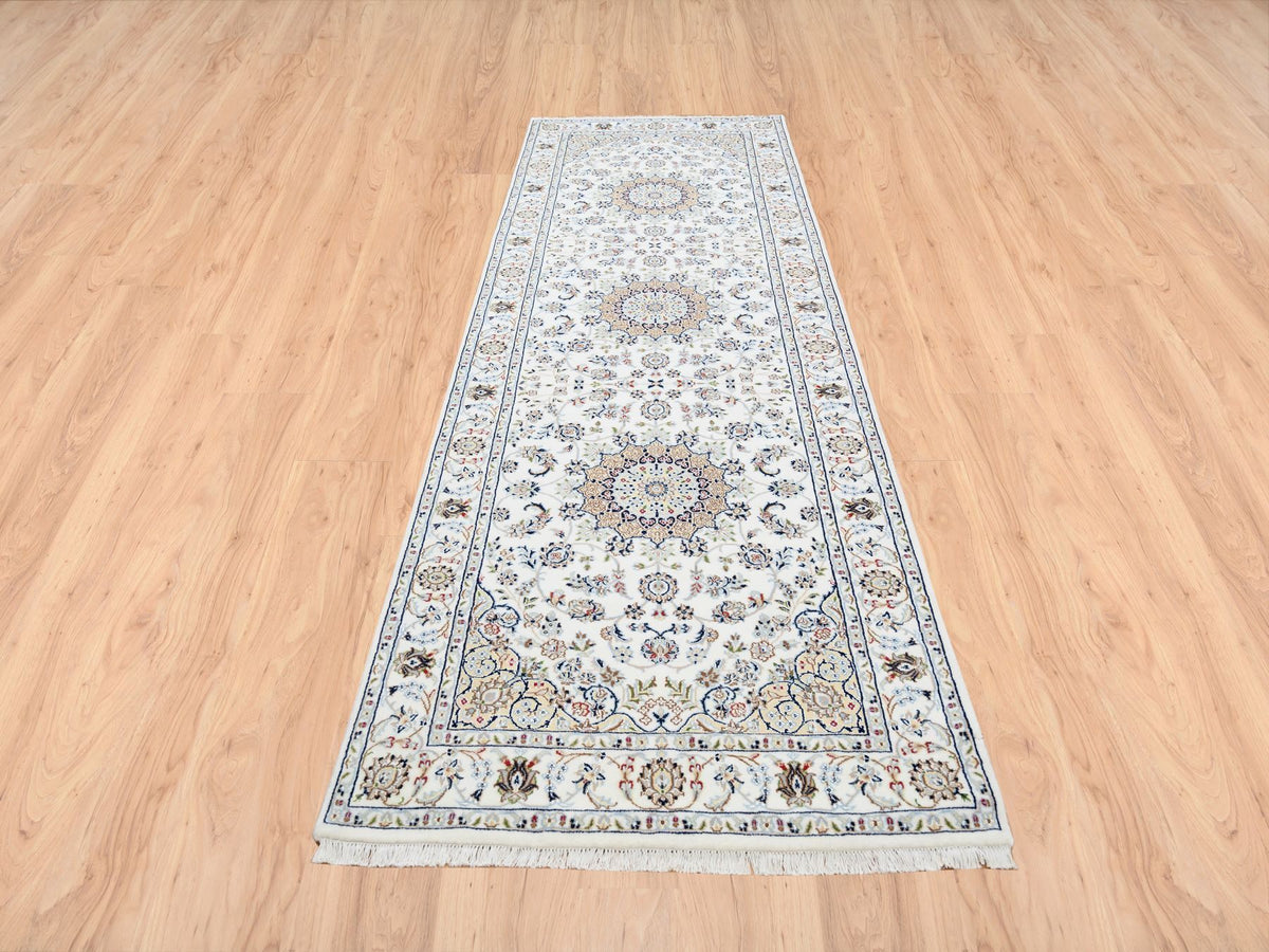 Nain Fine Oriental hand-knotted wool runner in Ivory, 4'1" x 12' — SKU O063399 (view 2)