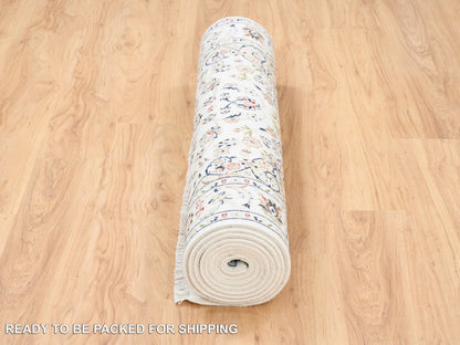 Ivory 4'1" x 12'0" Fine Oriental Hand knotted Wool Rug - Sku: O063399
