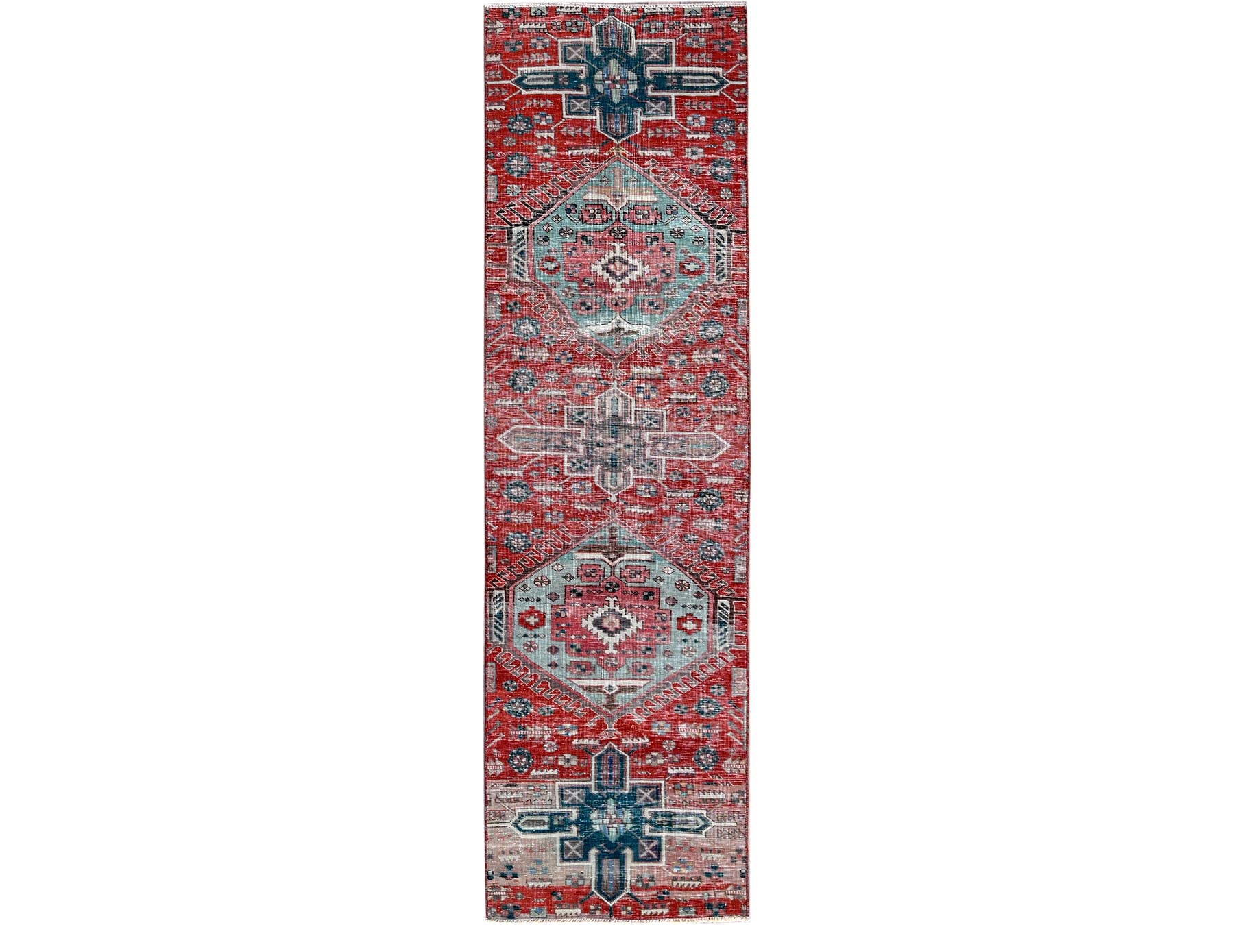 Vintage hand-knotted wool runner in Red, 2'7" x 9'3" — SKU O0633